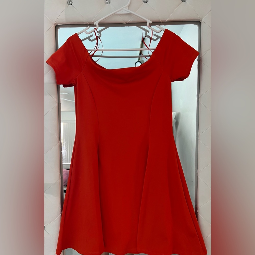 Zara Burnt Orange Women’s Collection Off Shoulder Cap Sleeves Mini Dress Size L
